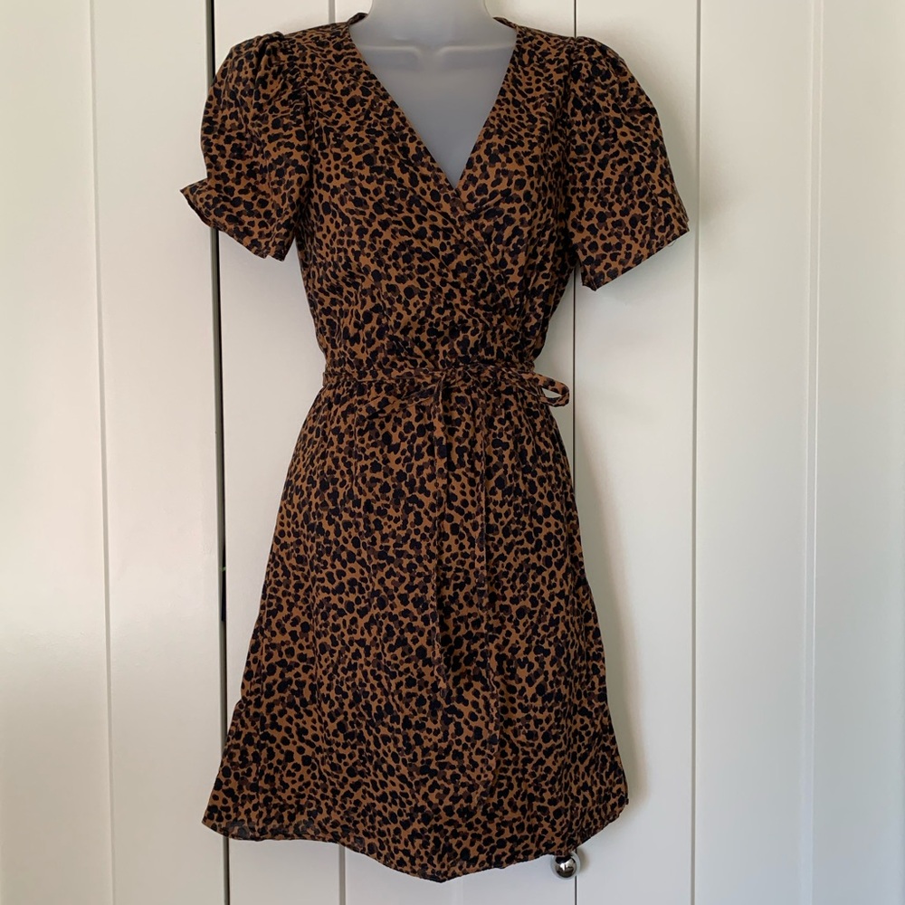 Madewell A leopard print tie-front cotton dress S.